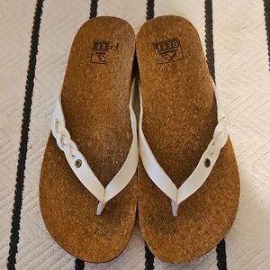 Reef Cork Sandals with White Braided Straps